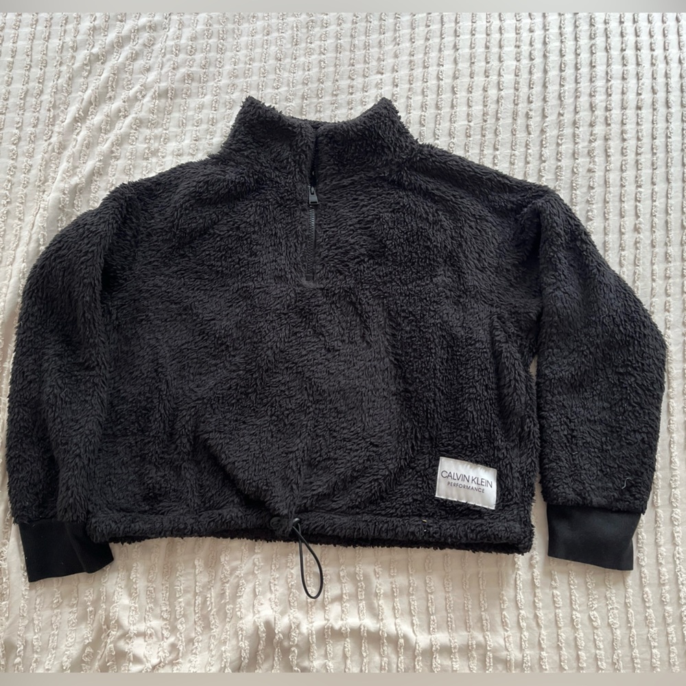 Calvin Klein Performance Women’s Sherpa Fleece Cropped Quarter Zip Sweater Sz XS